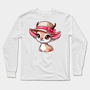 Stylish Gazelle with Hat Long Sleeve T-Shirt